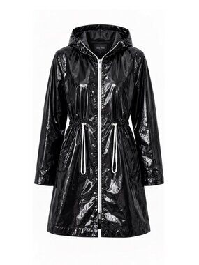 Jane Post Black Glossy Full Zip Slicker Raincoat